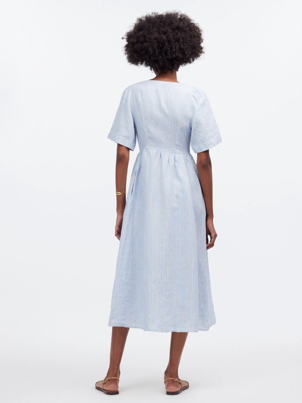Madewell Cassie Button-Front Midi Dress 100% Linen Blue Striped Size Small - Picture 8 of 13